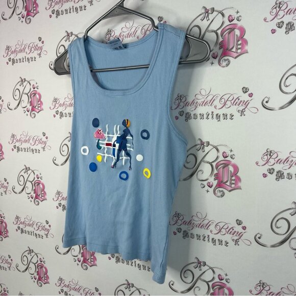 Request tank top high heels lingerie doll Chic Light Blue Graphic Tank Top y2k - Picture 3 of 8